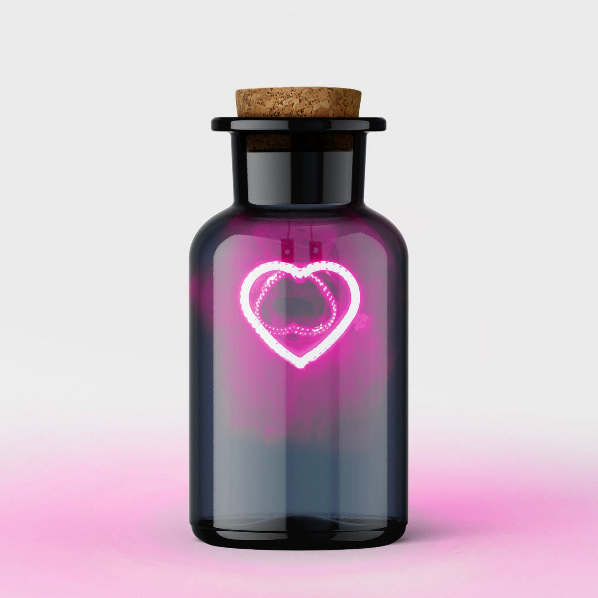 Love Potion - Pink Neon Heart in a Glass Bottle