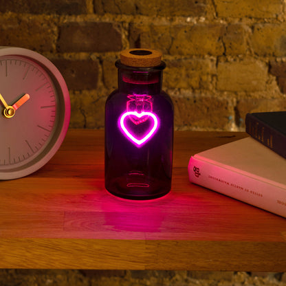 Love Potion - Pink Neon Heart in a Glass Bottle